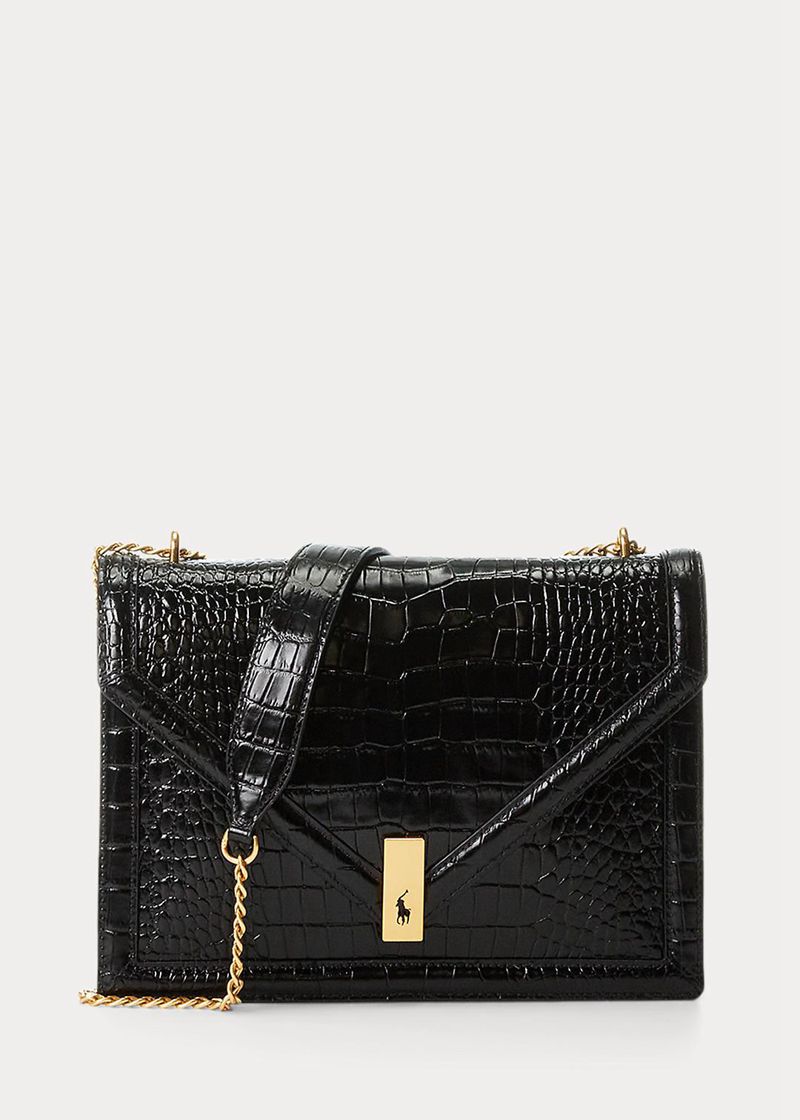 Bolso Polo Ralph Lauren Mujer Polo Id Croc-Embossed Envelope Chain Chile Negras UFLEI-6451